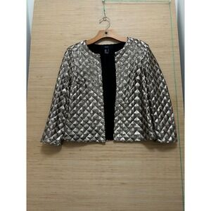 Forever 21 Womens Sequin Blazer Quilted Diamond Gold Cropped Open Jacket Small